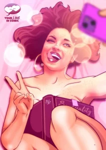 Sensual artistic illustration example to decorate the bedroom. Intimate and romantic personalized art to surprise your partner. Example with a girl putting on makeup dressed sensually