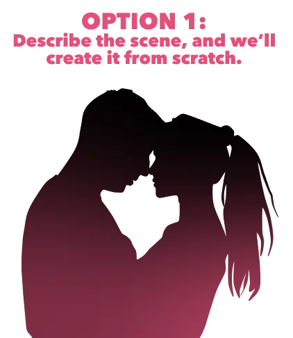 Silhouette of a couple embracing, symbolizing the option to create a fully customized sensual illustration from scratch